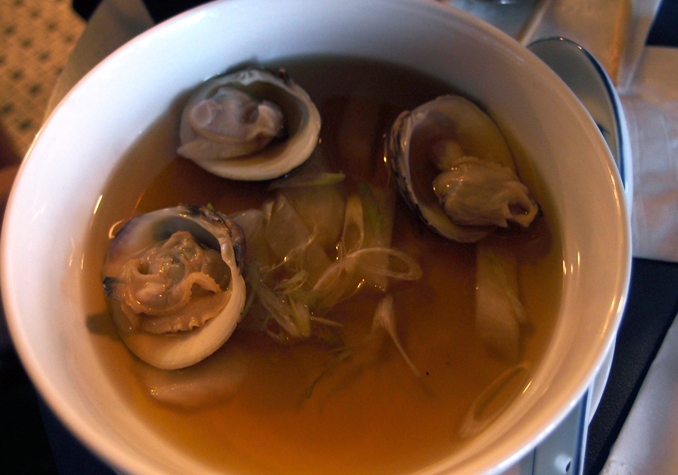 Little Neck Clam Soup with Diakon, Green Onion, Dashi Broth