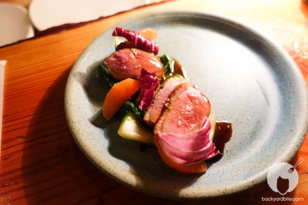 "Yum ped yang" Peking duck breast, bok choy, cara cara oranges, black vinegar 